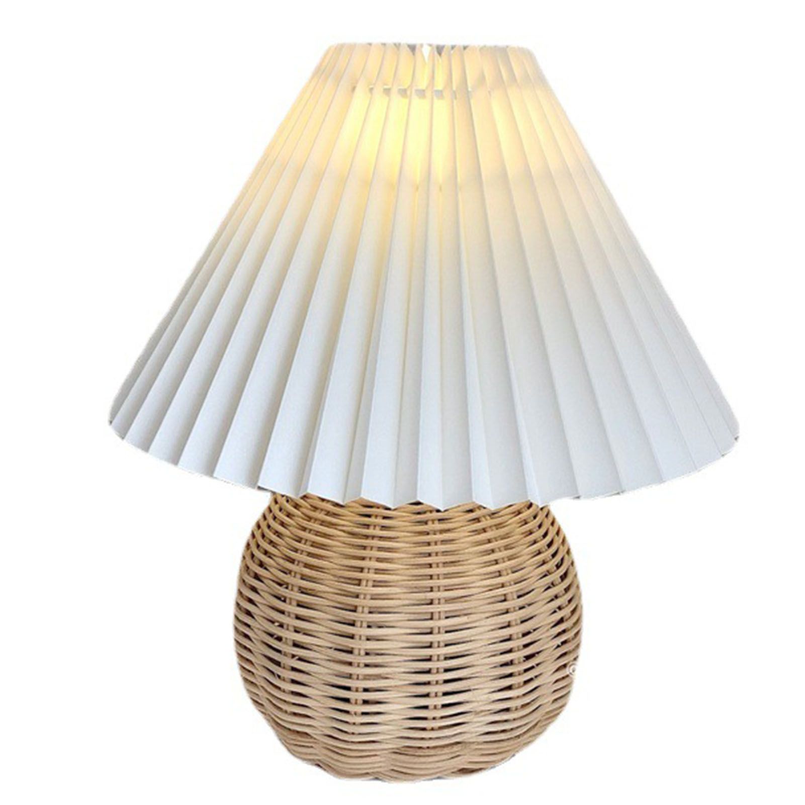 Small Table Lamp Bedside Nightstand Mini Lamp for Bedroom Living Room Side Table Rattan Pleated Aesthetic Vintage Lamp - Image 2