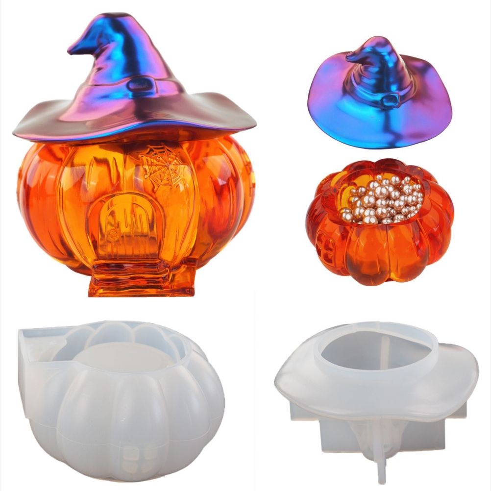 Halloween Witch Pumpkin Elf Silicone Mold Mirror Silicone Mold Candy Storage Box for DIY Crafts - Image 2
