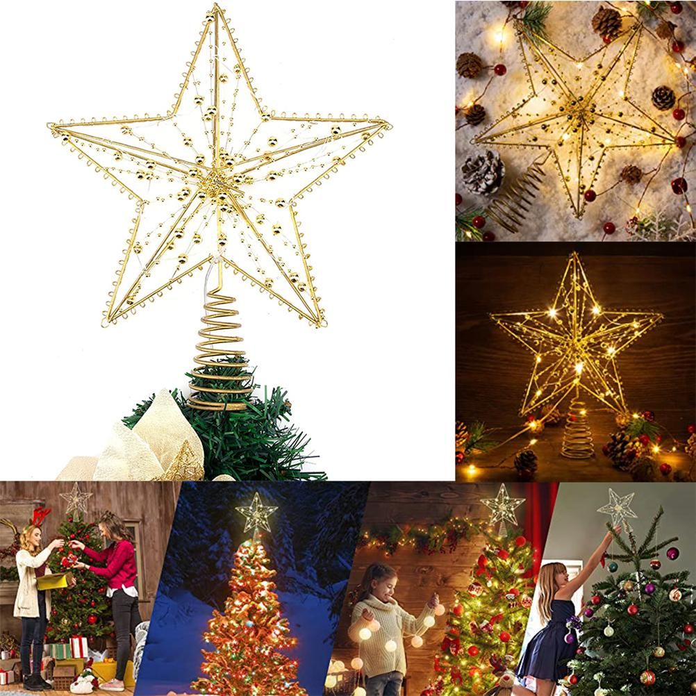 Christmas Tree Topper Star with LED String Light Glitter Christmas Tree Top Star Lamp for Christmas Home Decoration - Image 2