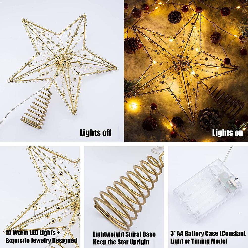 Christmas Tree Topper Star with LED String Light Glitter Christmas Tree Top Star Lamp for Christmas Home Decoration - Image 5