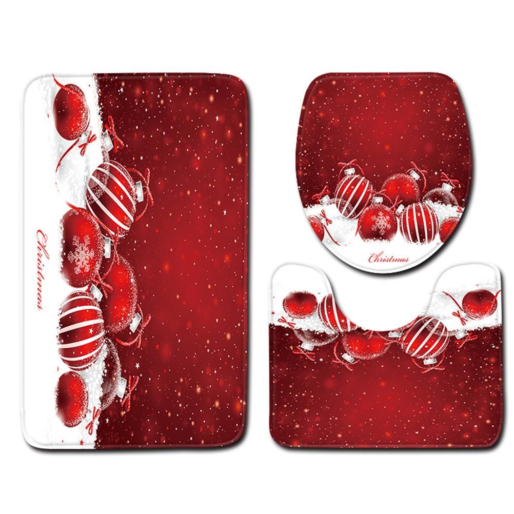 3Pcs Christmas Mat Sets Santa Claus Non Slip Mat Bathroom Doormat Toilet Seat Cover U Shaped Toilet Floor Mat - Image 1