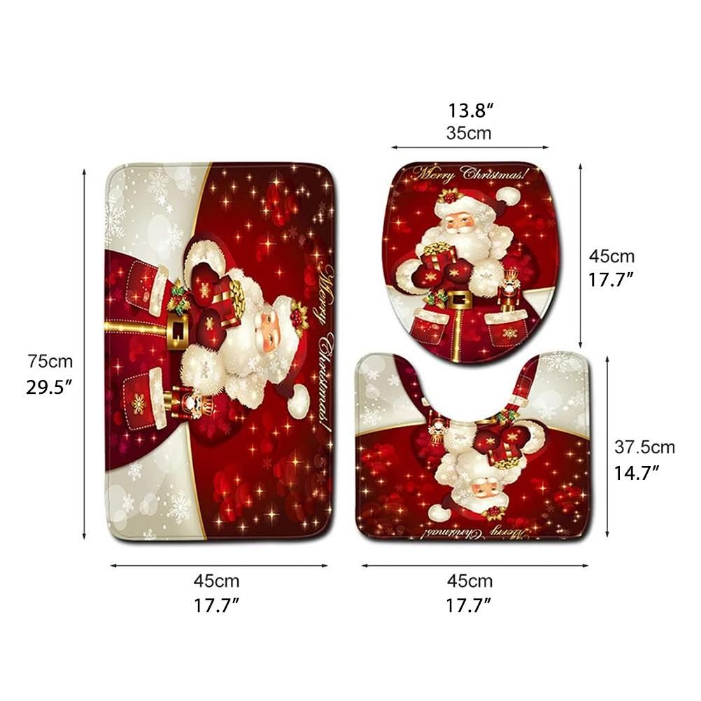 3Pcs Christmas Mat Sets Santa Claus Non Slip Mat Bathroom Doormat Toilet Seat Cover U Shaped Toilet Floor Mat - Image 6