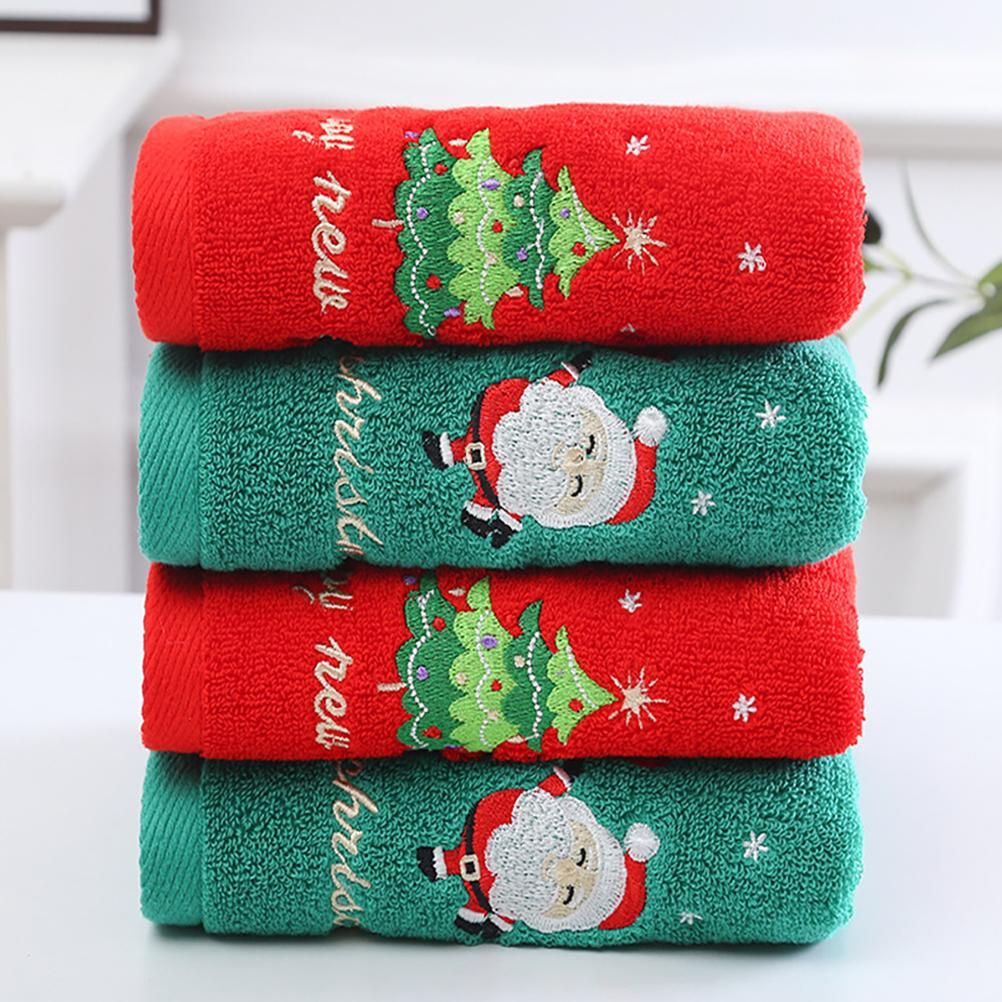 2Pcs Christmas Face Towel Xmas Red Santa Claus New Year Gift Washing Towel Hand Face Cloth Towel for Home Bathroom - Image 2
