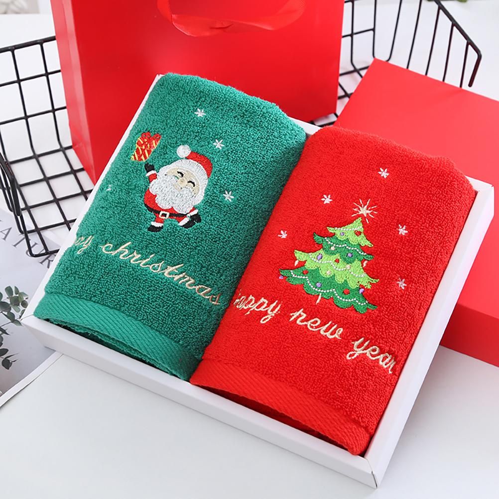 2Pcs Christmas Face Towel Xmas Red Santa Claus New Year Gift Washing Towel Hand Face Cloth Towel for Home Bathroom - Image 8