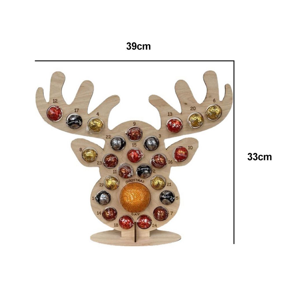 Christmas Advent Countdown Calendar Wooden Xmas Tree Deer Head Shaped Stand Chocolate Candy Display Stand with 24 Hole for Party Decoration - Image 2