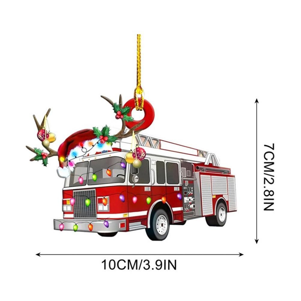 Christmas Tree Pendant Hanging Decoration Gift Personalized Fire Truck Vehicle Truck Boat Excavator Pendant - Image 2