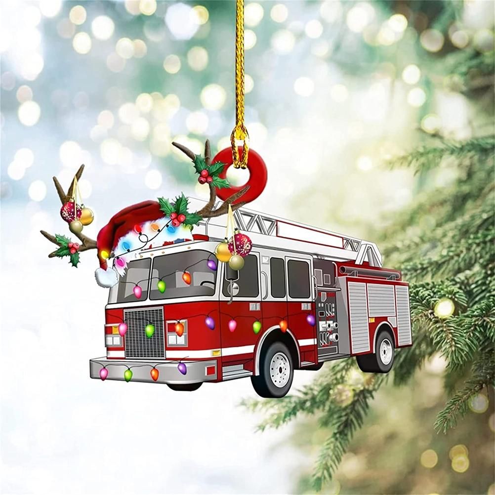 Christmas Tree Pendant Hanging Decoration Gift Personalized Fire Truck Vehicle Truck Boat Excavator Pendant - Image 3