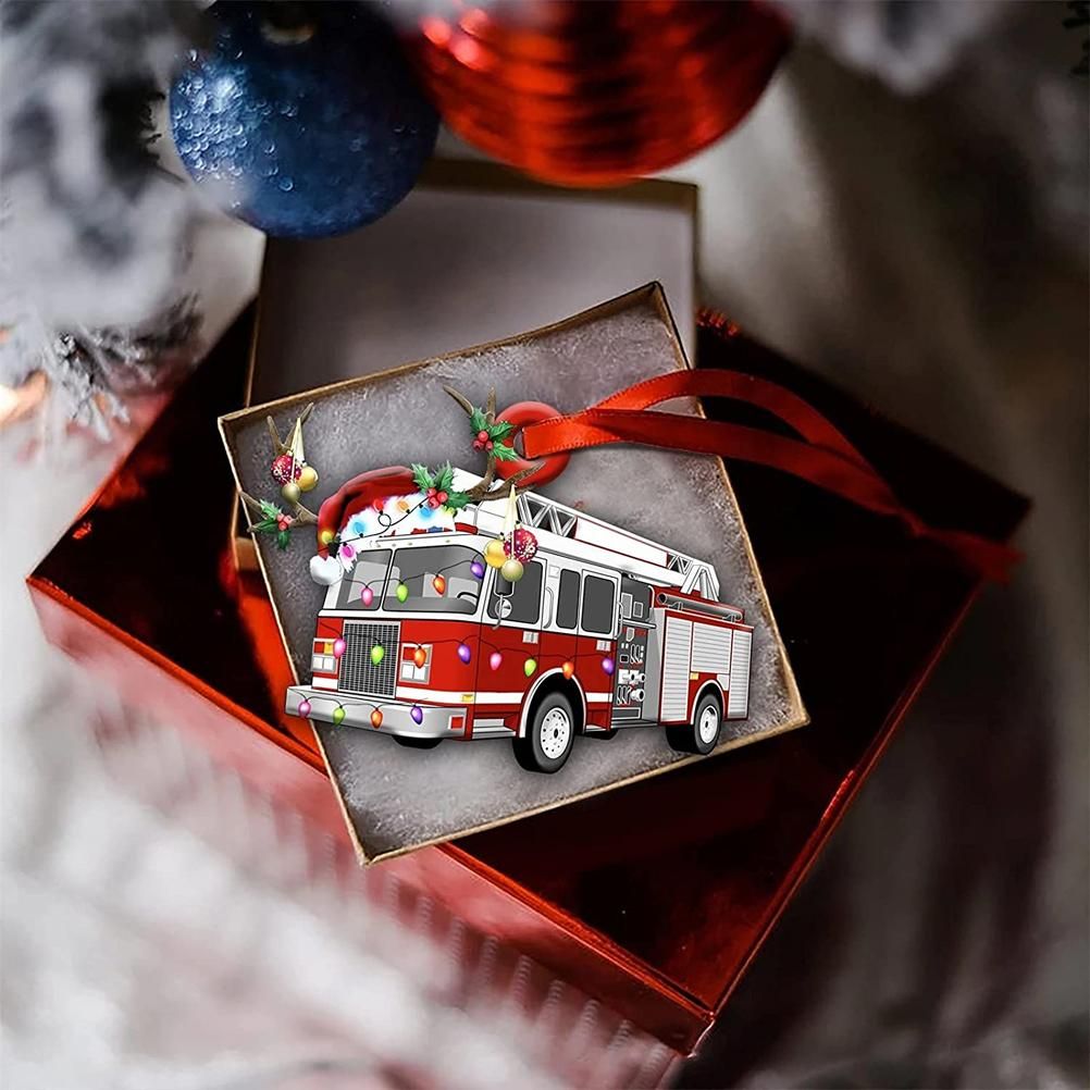 Christmas Tree Pendant Hanging Decoration Gift Personalized Fire Truck Vehicle Truck Boat Excavator Pendant - Image 4