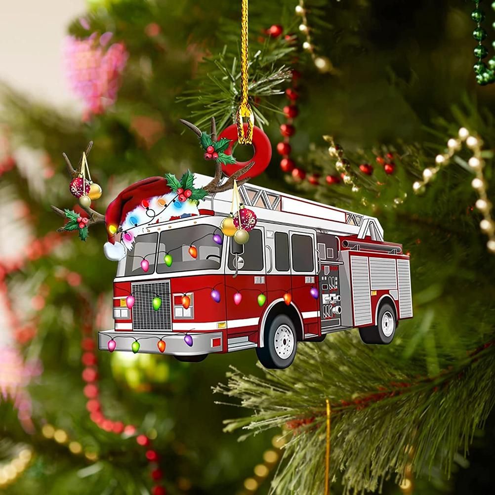 Christmas Tree Pendant Hanging Decoration Gift Personalized Fire Truck Vehicle Truck Boat Excavator Pendant - Image 5