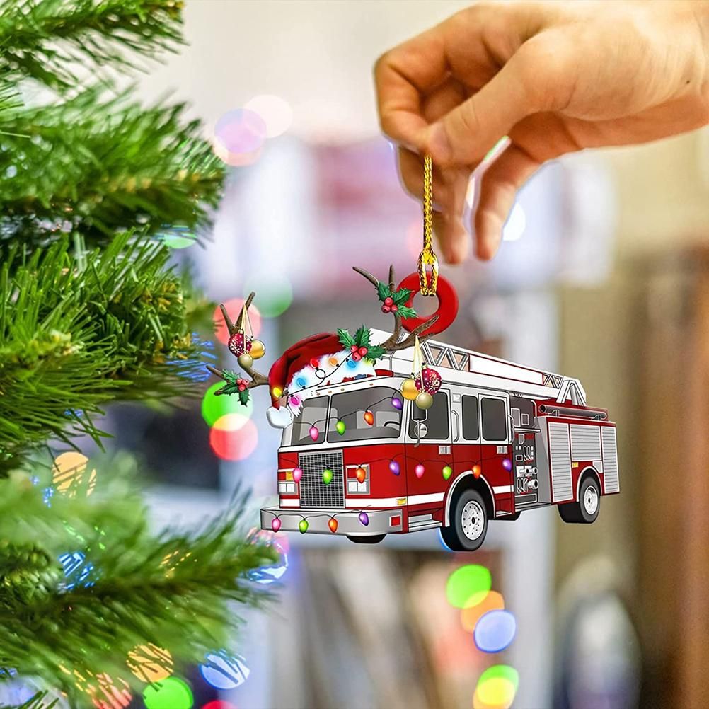 Christmas Tree Pendant Hanging Decoration Gift Personalized Fire Truck Vehicle Truck Boat Excavator Pendant - Image 6