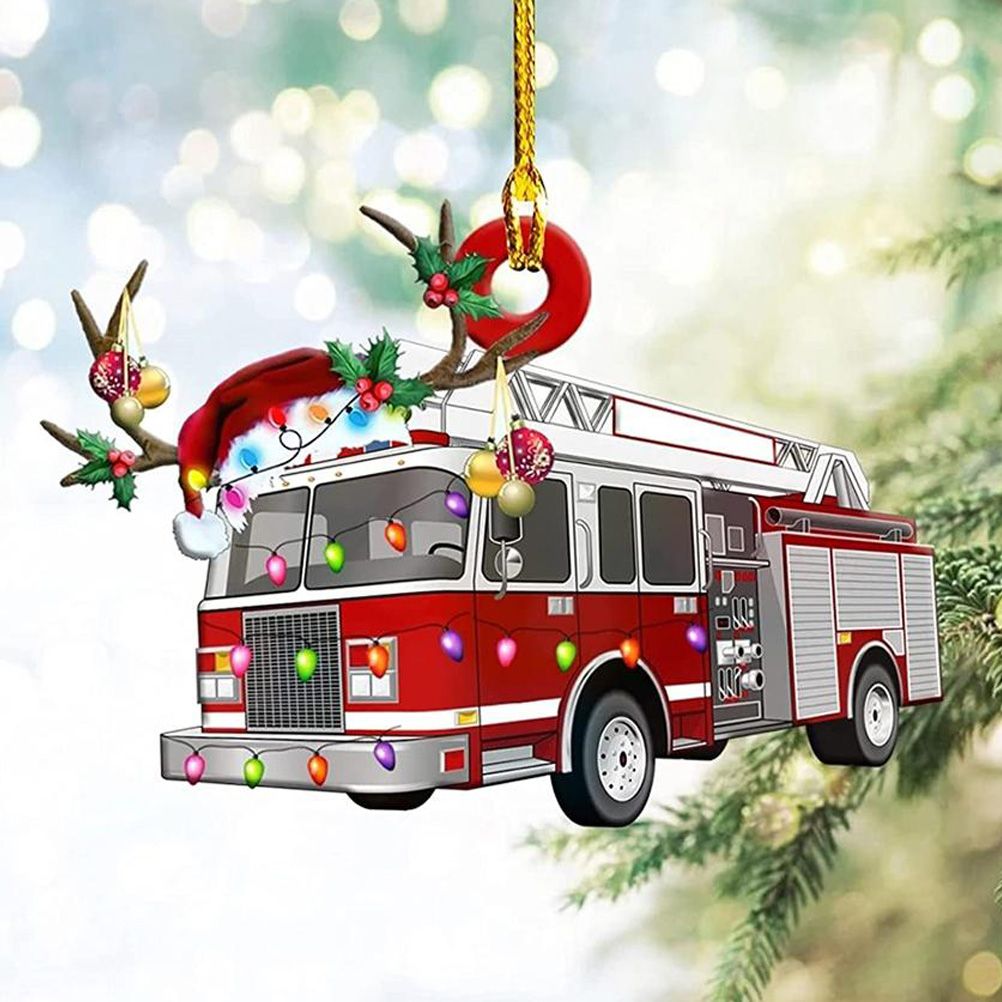 Christmas Tree Pendant Hanging Decoration Gift Personalized Fire Truck Vehicle Truck Boat Excavator Pendant - Image 7
