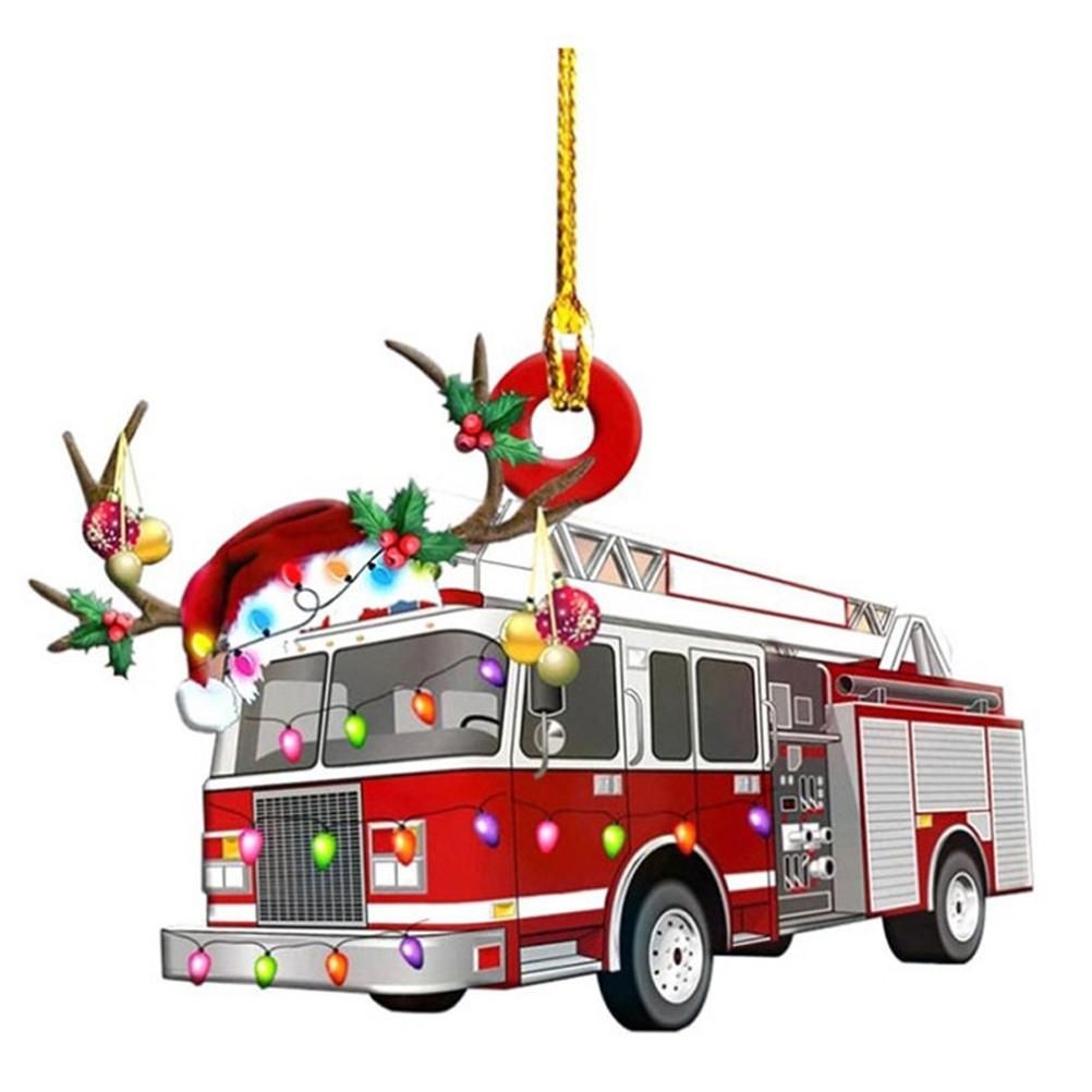 Christmas Tree Pendant Hanging Decoration Gift Personalized Fire Truck Vehicle Truck Boat Excavator Pendant - Image 8