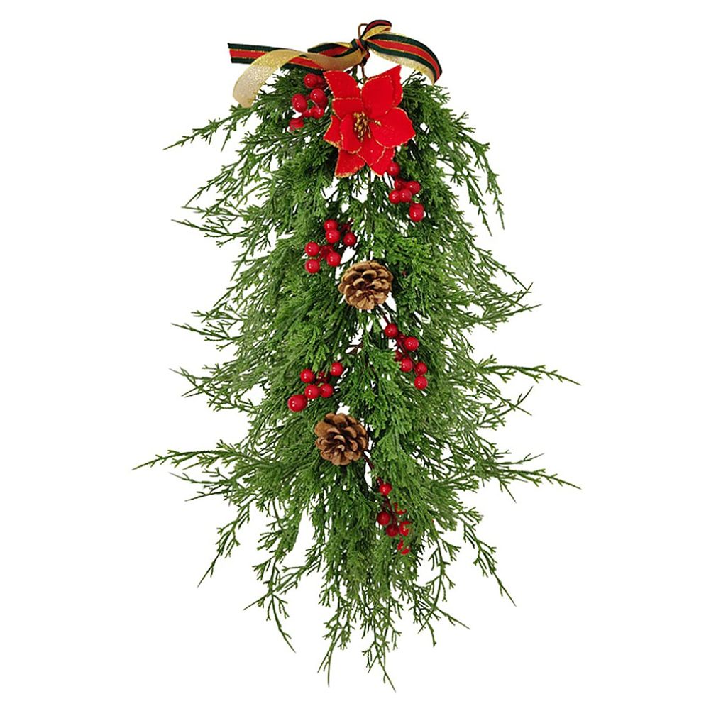 Christmas Pine Branch Garland Winter Red Berries Mixed Pine Cones Christmas Hanging Pendant For Front Door Fireplaces Home - Image 1