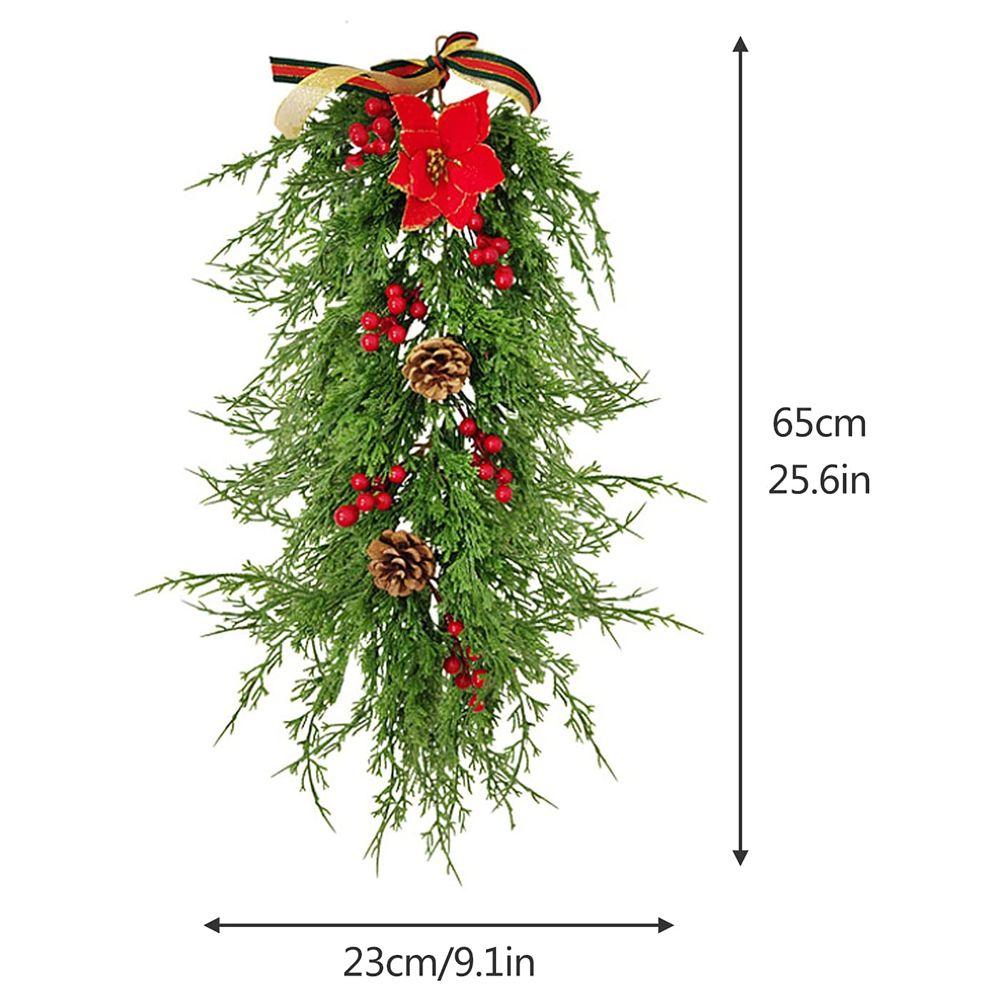 Christmas Pine Branch Garland Winter Red Berries Mixed Pine Cones Christmas Hanging Pendant For Front Door Fireplaces Home - Image 2
