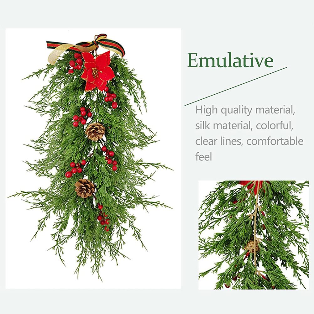 Christmas Pine Branch Garland Winter Red Berries Mixed Pine Cones Christmas Hanging Pendant For Front Door Fireplaces Home - Image 3