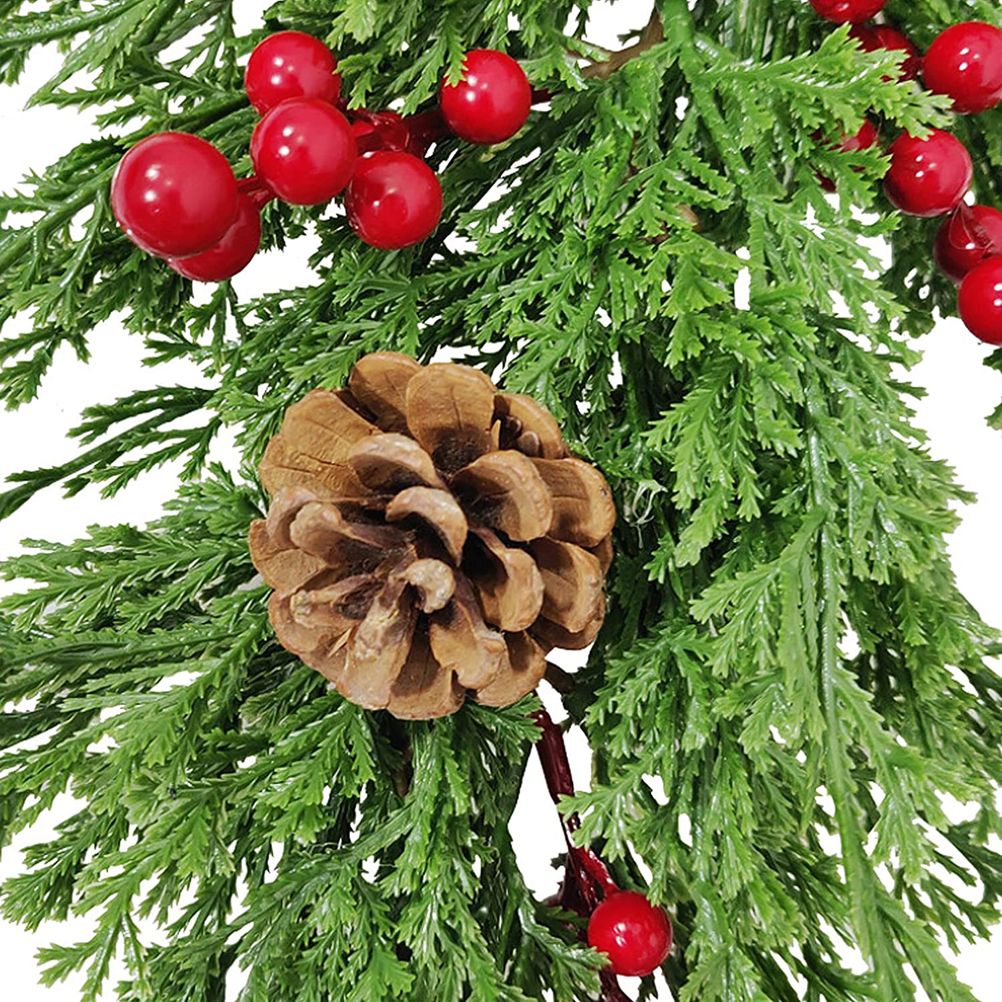 Christmas Pine Branch Garland Winter Red Berries Mixed Pine Cones Christmas Hanging Pendant For Front Door Fireplaces Home - Image 5