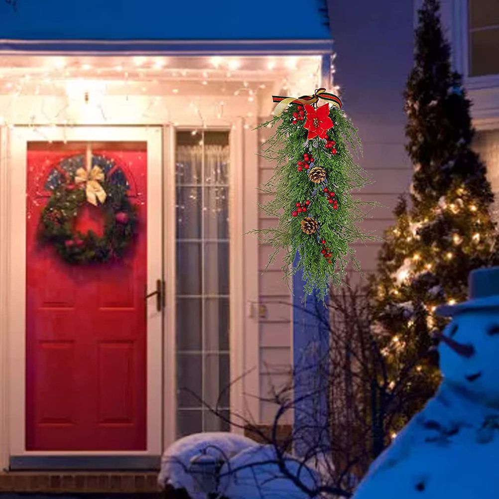 Christmas Pine Branch Garland Winter Red Berries Mixed Pine Cones Christmas Hanging Pendant For Front Door Fireplaces Home - Image 7