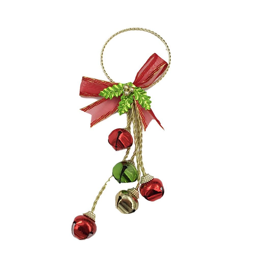 Christmas Ornaments with Bow Christmas Metal Bell Hanging Pendant Xmas Tree Door Hanger - Image 1