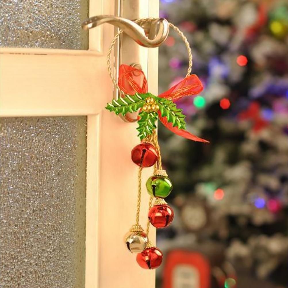 Christmas Ornaments with Bow Christmas Metal Bell Hanging Pendant Xmas Tree Door Hanger - Image 3