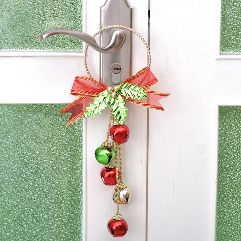 Christmas Ornaments with Bow Christmas Metal Bell Hanging Pendant Xmas Tree Door Hanger - Image 5