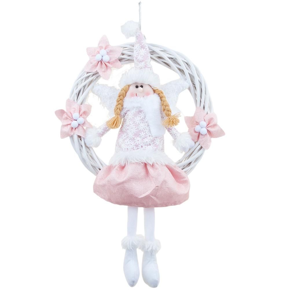 Christmas Cute Angel Rattan Ring Wreath Front Door Wreath Home Wall Hanging Pendant Holiday Decor - Image 1