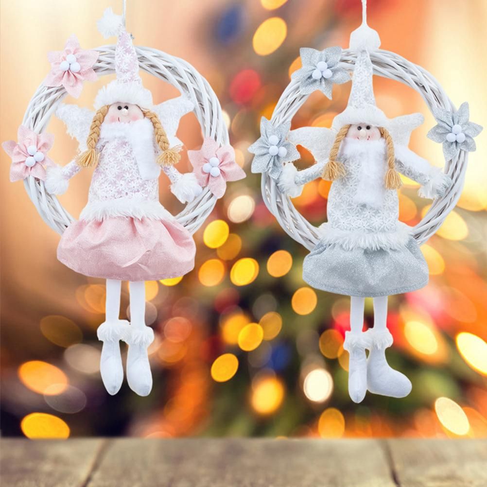 Christmas Cute Angel Rattan Ring Wreath Front Door Wreath Home Wall Hanging Pendant Holiday Decor - Image 2