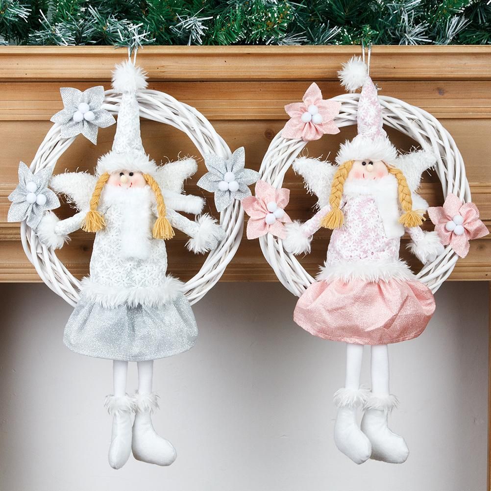Christmas Cute Angel Rattan Ring Wreath Front Door Wreath Home Wall Hanging Pendant Holiday Decor - Image 3