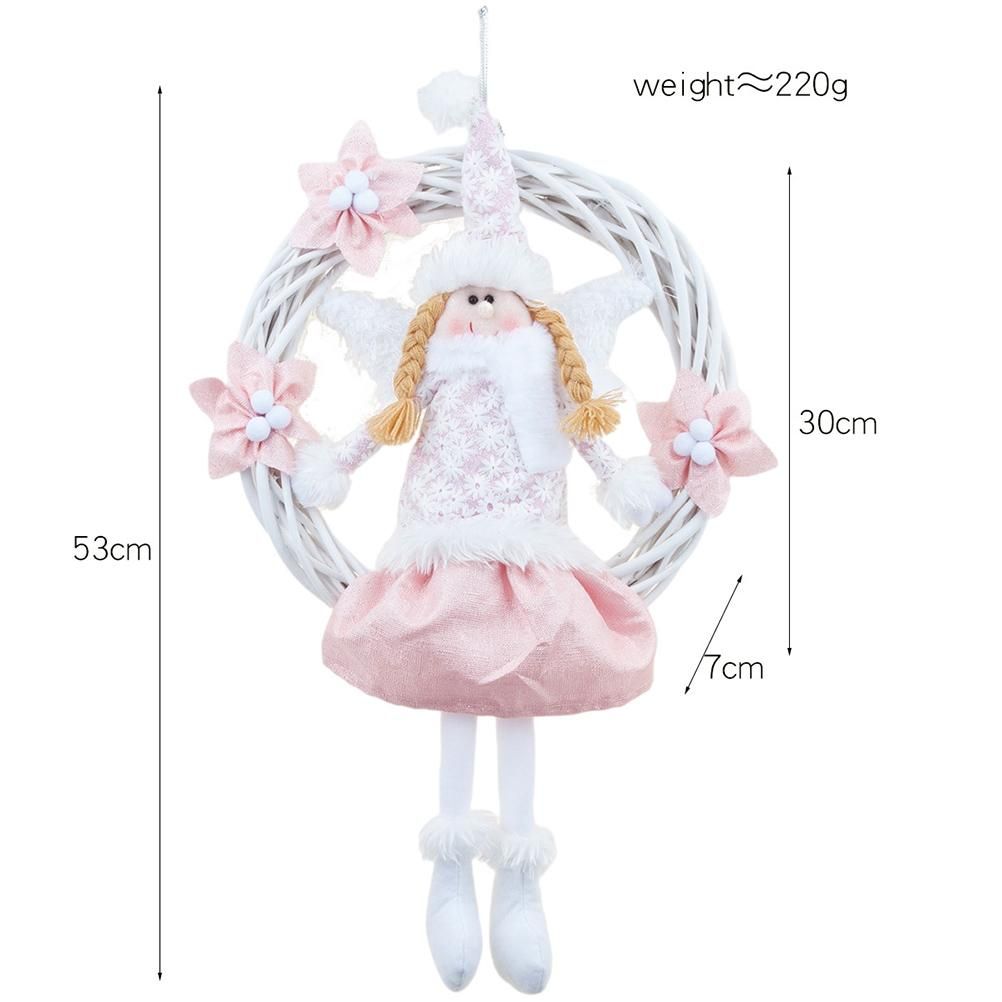 Christmas Cute Angel Rattan Ring Wreath Front Door Wreath Home Wall Hanging Pendant Holiday Decor - Image 4