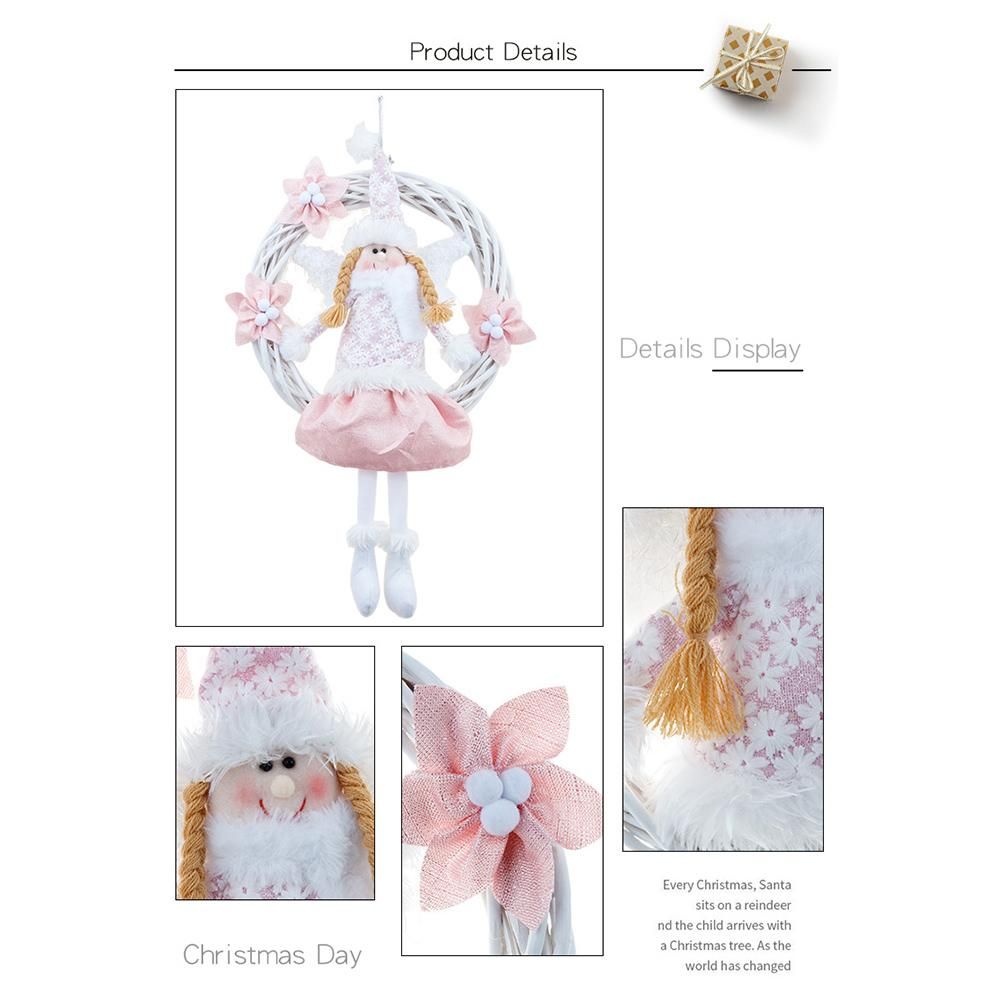 Christmas Cute Angel Rattan Ring Wreath Front Door Wreath Home Wall Hanging Pendant Holiday Decor - Image 5