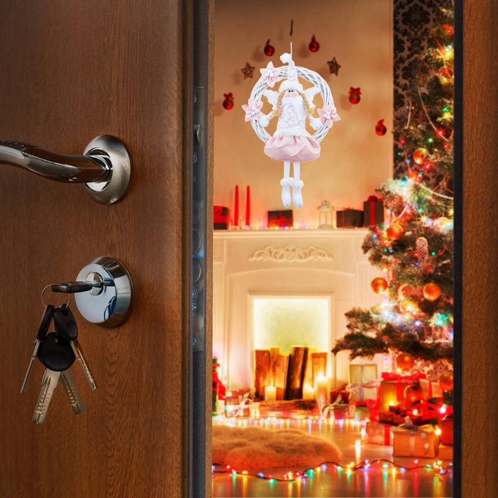 Christmas Cute Angel Rattan Ring Wreath Front Door Wreath Home Wall Hanging Pendant Holiday Decor - Image 6
