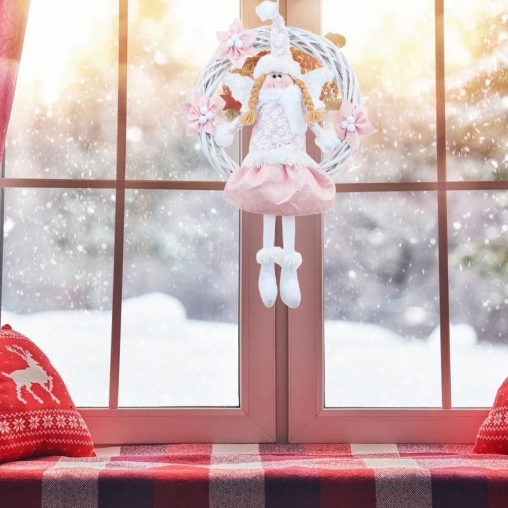 Christmas Cute Angel Rattan Ring Wreath Front Door Wreath Home Wall Hanging Pendant Holiday Decor - Image 7