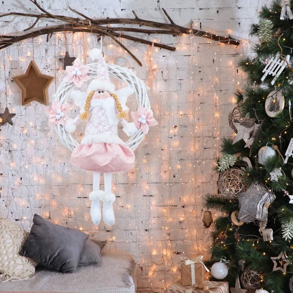 Christmas Cute Angel Rattan Ring Wreath Front Door Wreath Home Wall Hanging Pendant Holiday Decor - Image 8