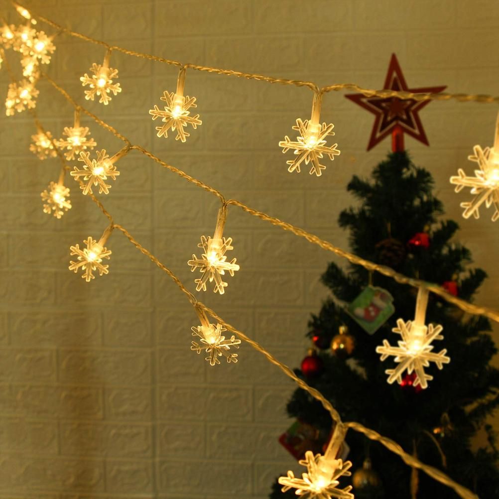 Christmas Snowflake Light 10 feet 20 LED Battery Operated Snowflakes String Lights Winter Fairy Lights Merry Christmas Decoration - Image 1