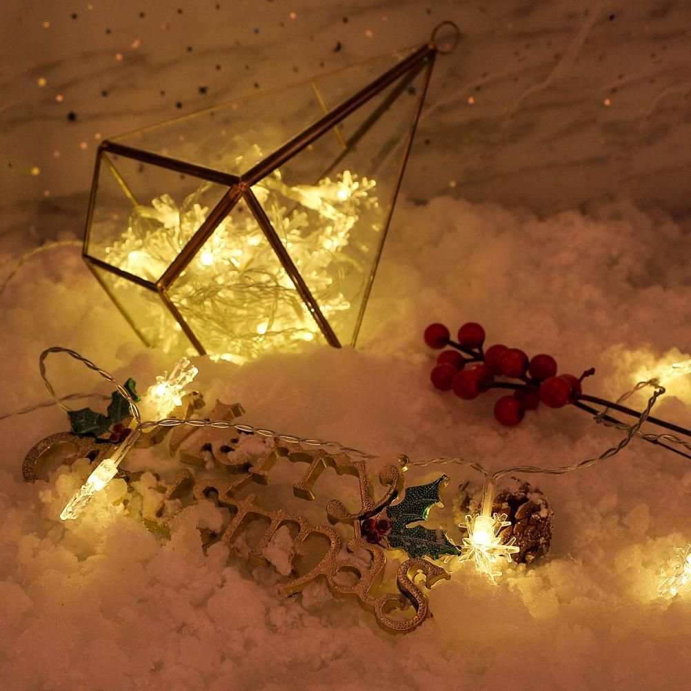 Christmas Snowflake Light 10 feet 20 LED Battery Operated Snowflakes String Lights Winter Fairy Lights Merry Christmas Decoration - Image 2
