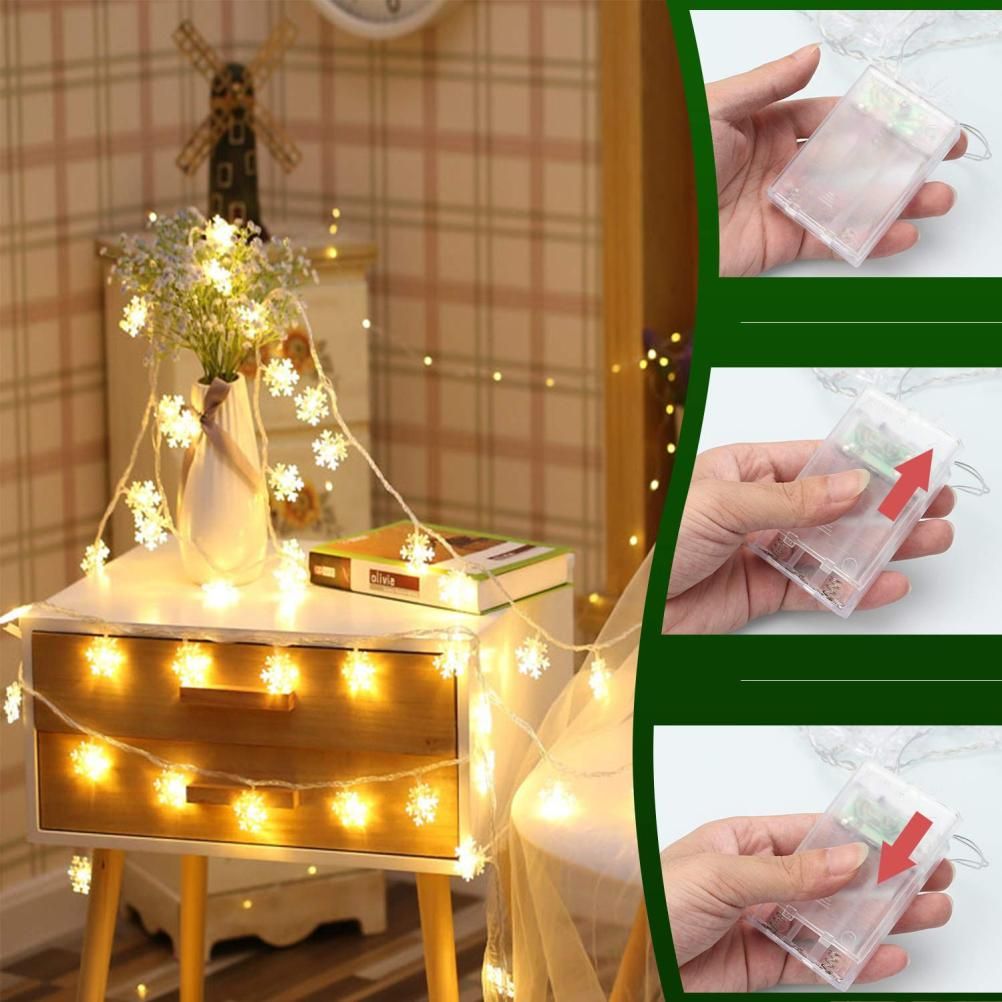 Christmas Snowflake Light 10 feet 20 LED Battery Operated Snowflakes String Lights Winter Fairy Lights Merry Christmas Decoration - Image 3