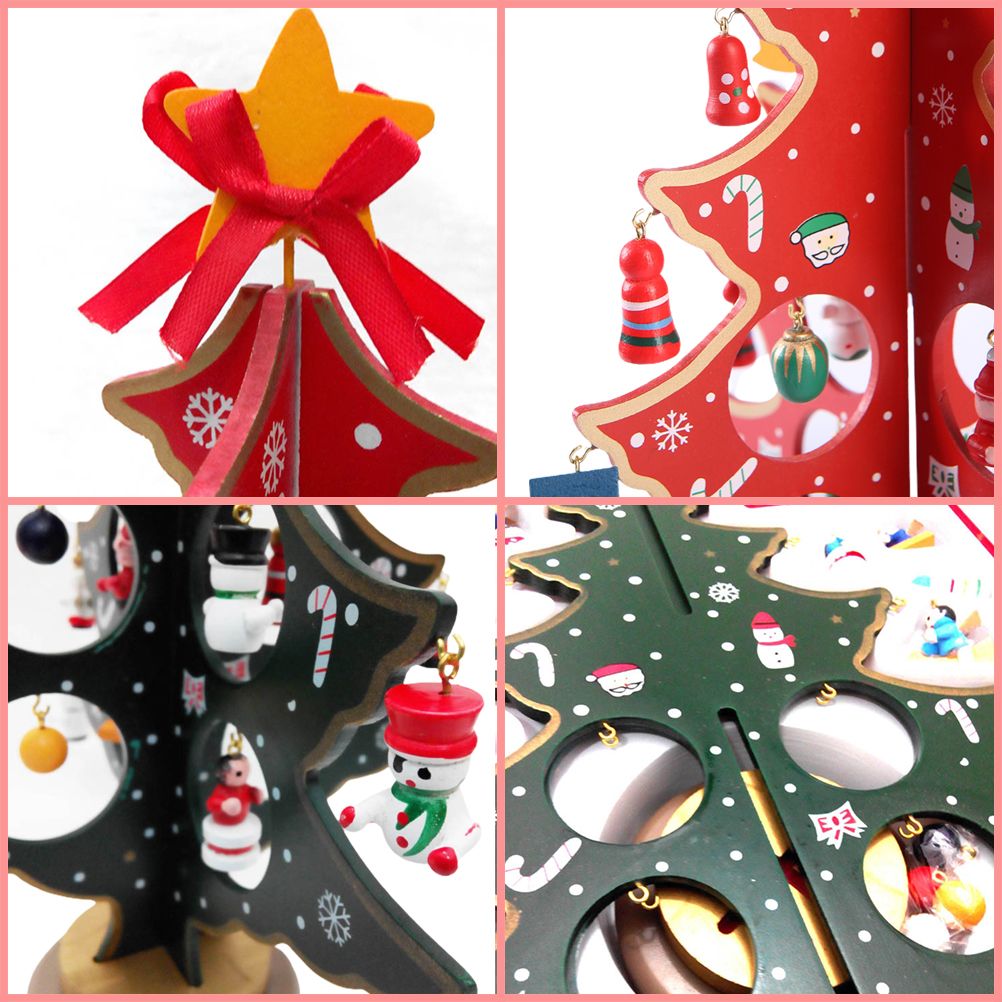Desktop Christmas Tree Decoration Mini Wooden DIY Christmas Tree Ornaments Children Gift - Image 3