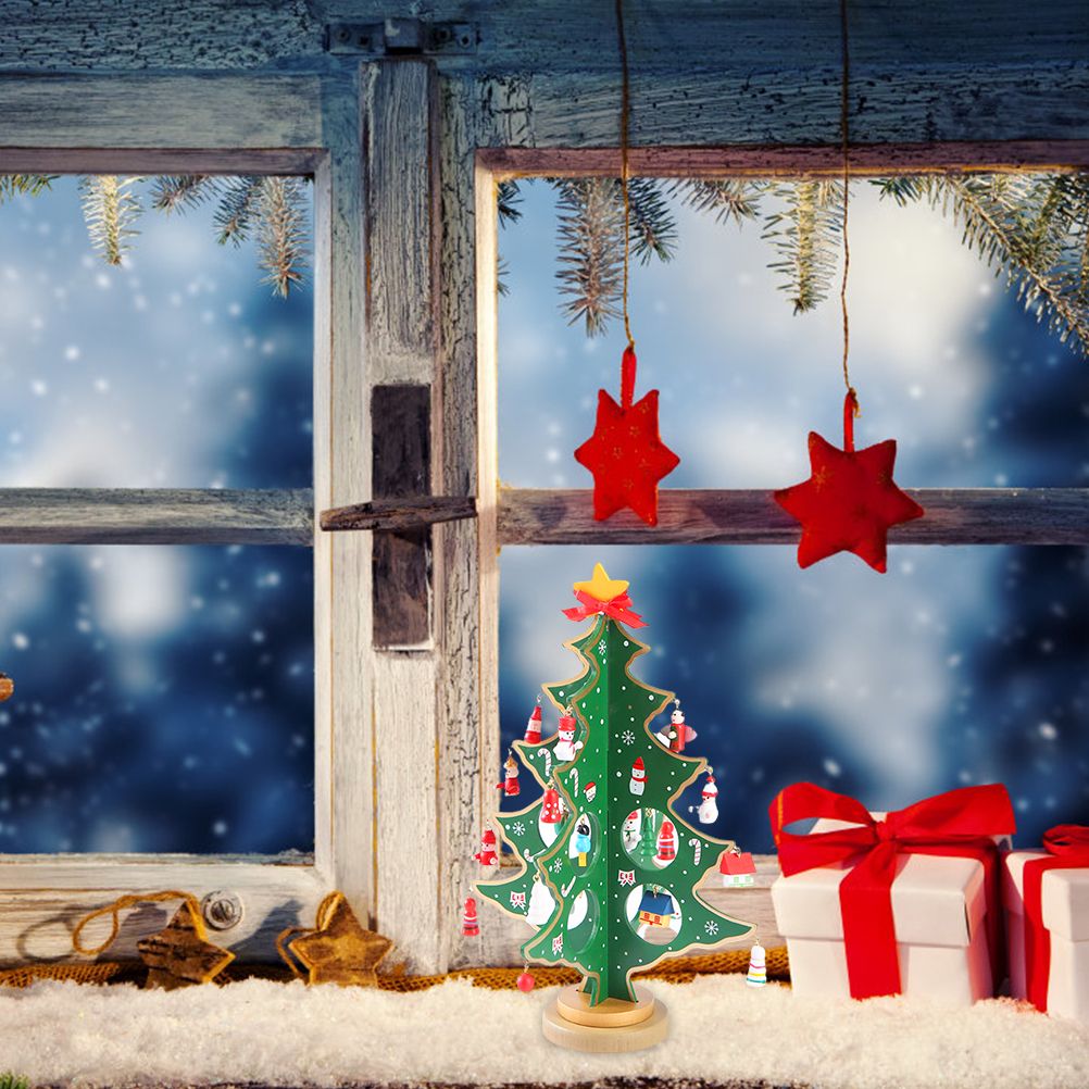 Desktop Christmas Tree Decoration Mini Wooden DIY Christmas Tree Ornaments Children Gift - Image 6