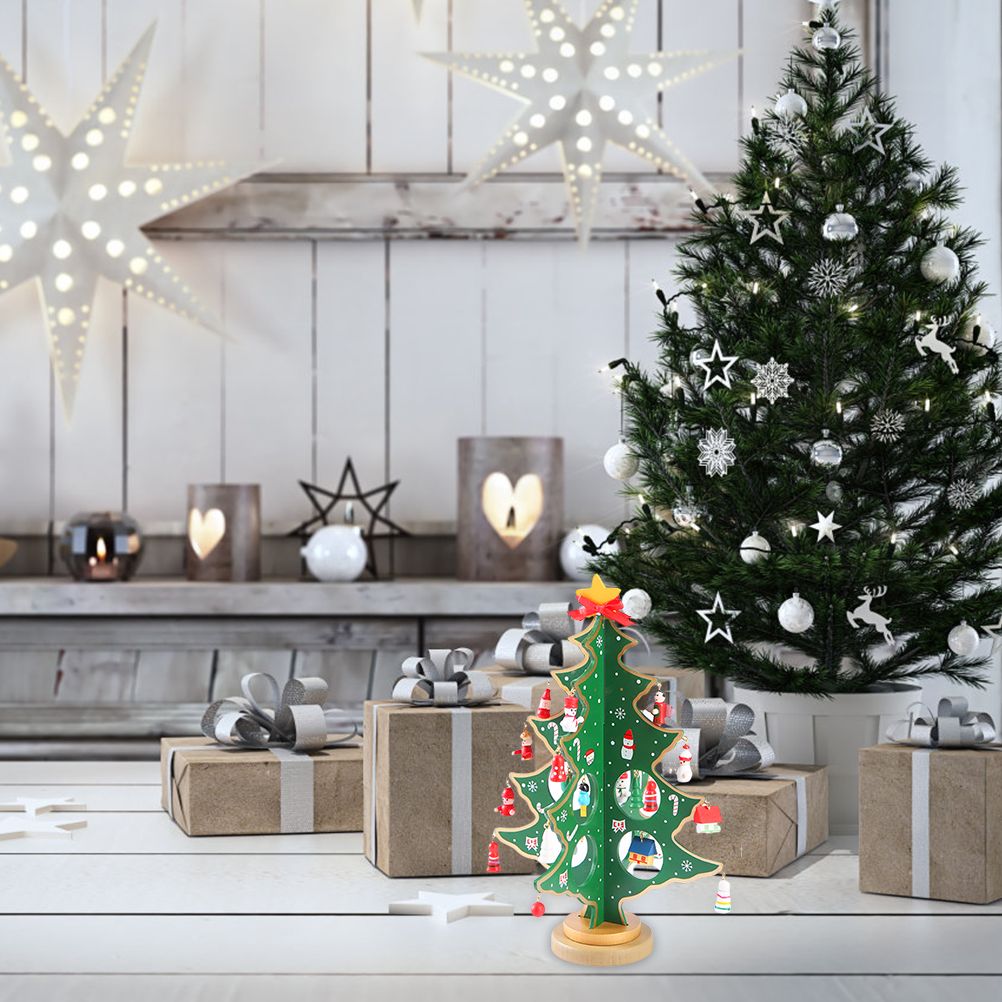 Desktop Christmas Tree Decoration Mini Wooden DIY Christmas Tree Ornaments Children Gift - Image 7
