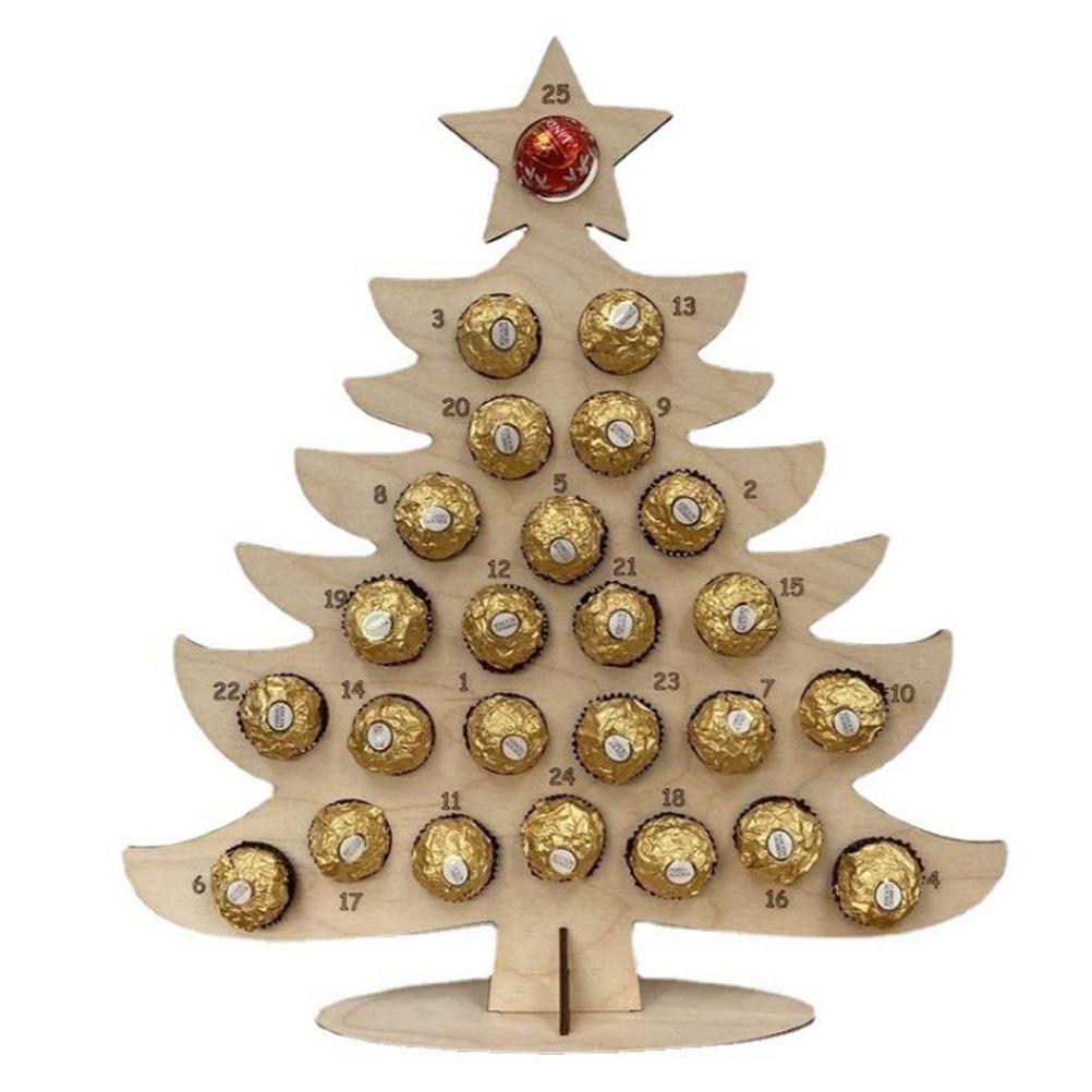 Wooden Advent Calendar Christmas Chocolate Stand Christmas Ornaments Party Decoration Gifts - Image 1