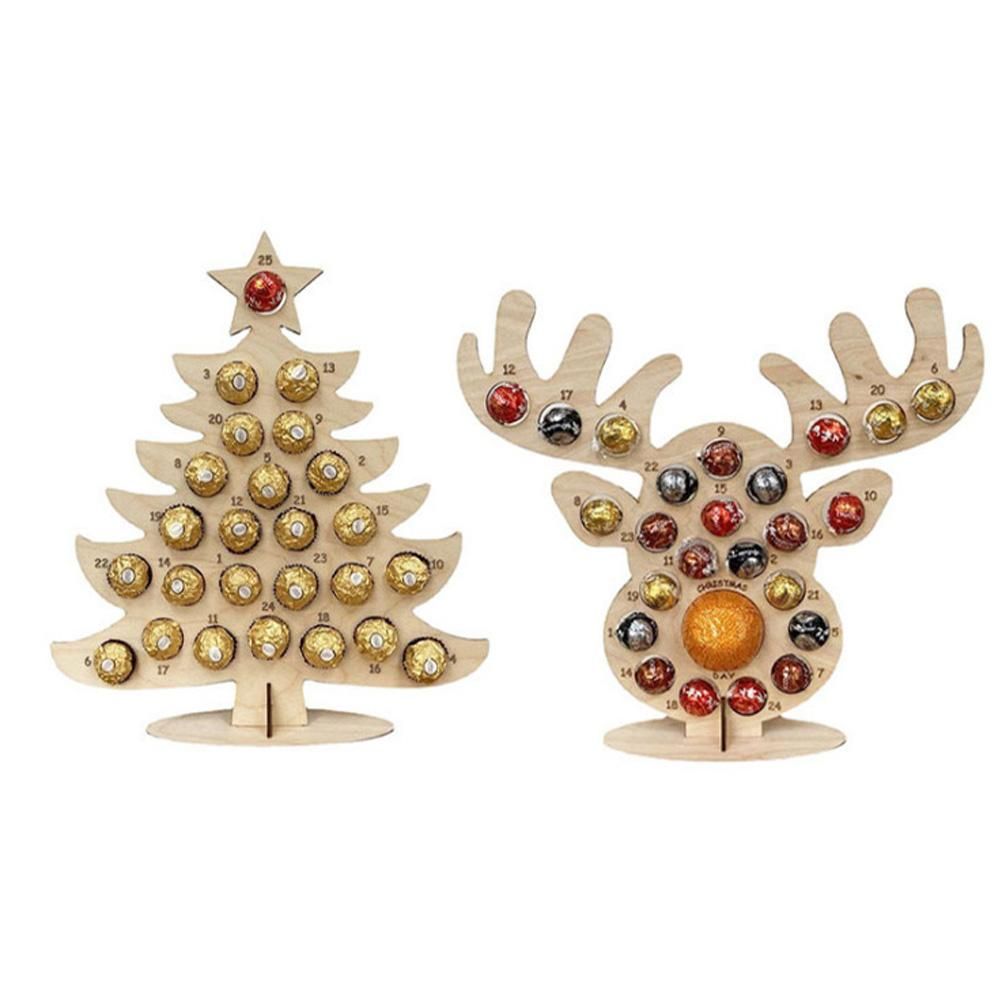 Wooden Advent Calendar Christmas Chocolate Stand Christmas Ornaments Party Decoration Gifts - Image 2