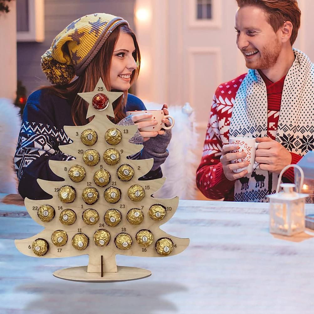 Wooden Advent Calendar Christmas Chocolate Stand Christmas Ornaments Party Decoration Gifts - Image 4