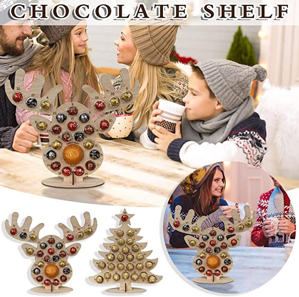 Wooden Advent Calendar Christmas Chocolate Stand Christmas Ornaments Party Decoration Gifts - Image 5