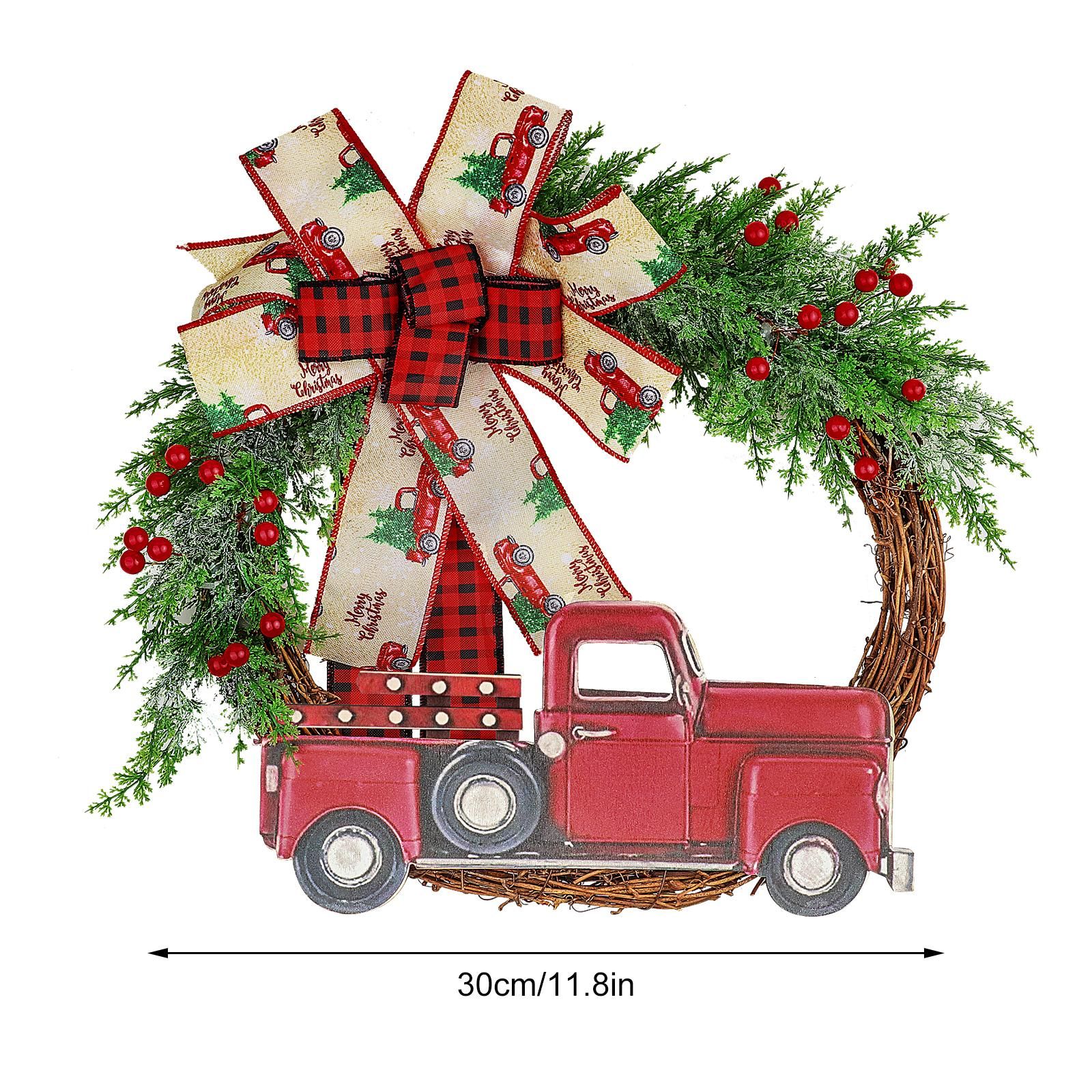 Red Truck Christmas Wreath Fall Wreath for Front Door Decorations for Farmhouse Autumns Harvest Halloween Thanksgiving - Image 2
