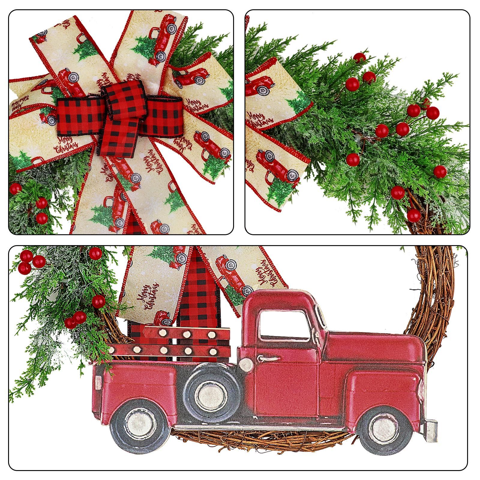 Red Truck Christmas Wreath Fall Wreath for Front Door Decorations for Farmhouse Autumns Harvest Halloween Thanksgiving - Image 3