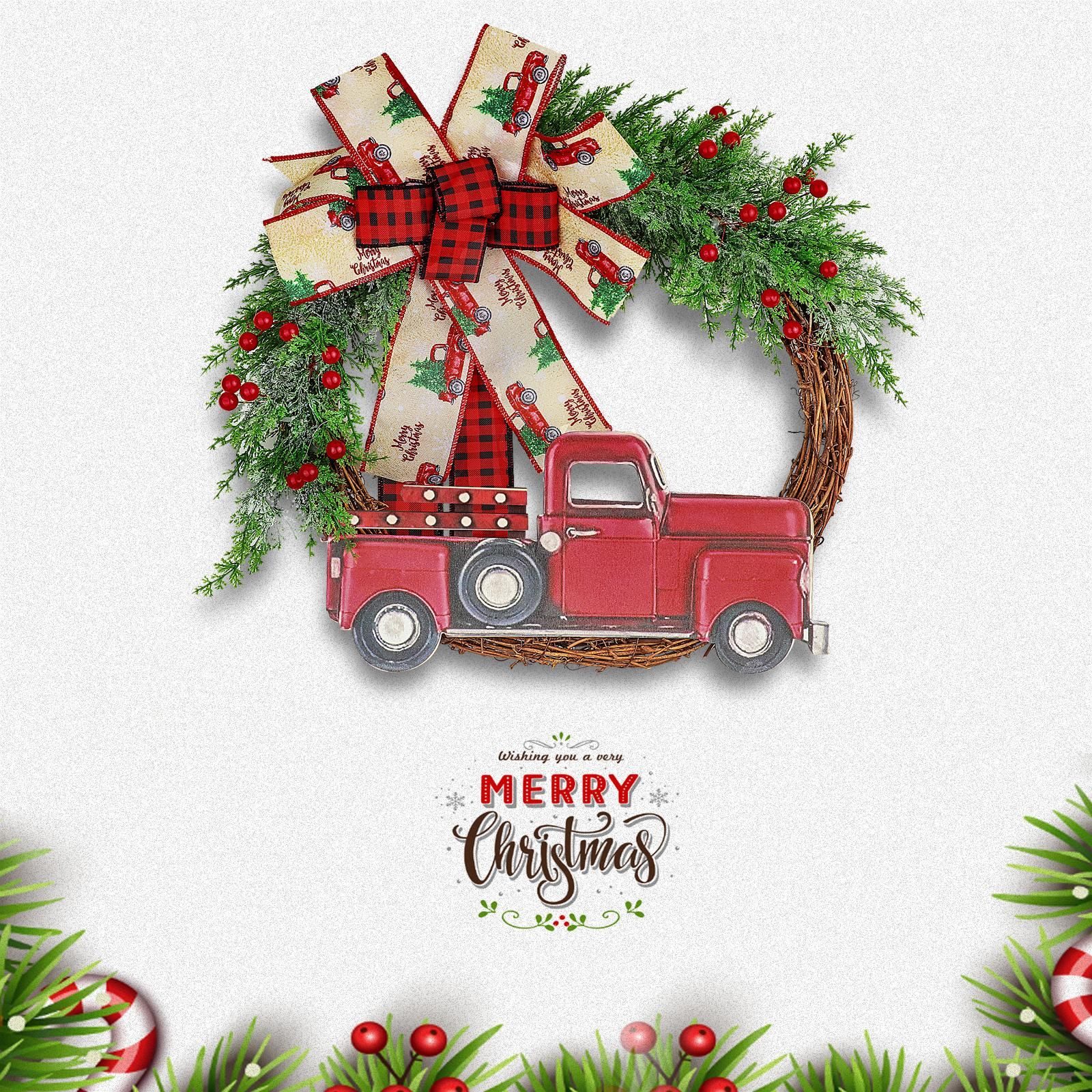 Red Truck Christmas Wreath Fall Wreath for Front Door Decorations for Farmhouse Autumns Harvest Halloween Thanksgiving - Image 4