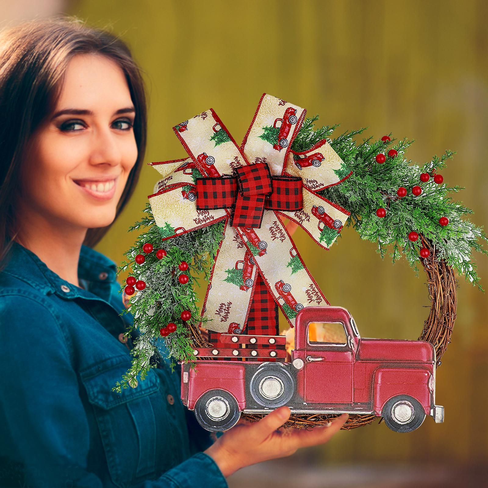 Red Truck Christmas Wreath Fall Wreath for Front Door Decorations for Farmhouse Autumns Harvest Halloween Thanksgiving - Image 5