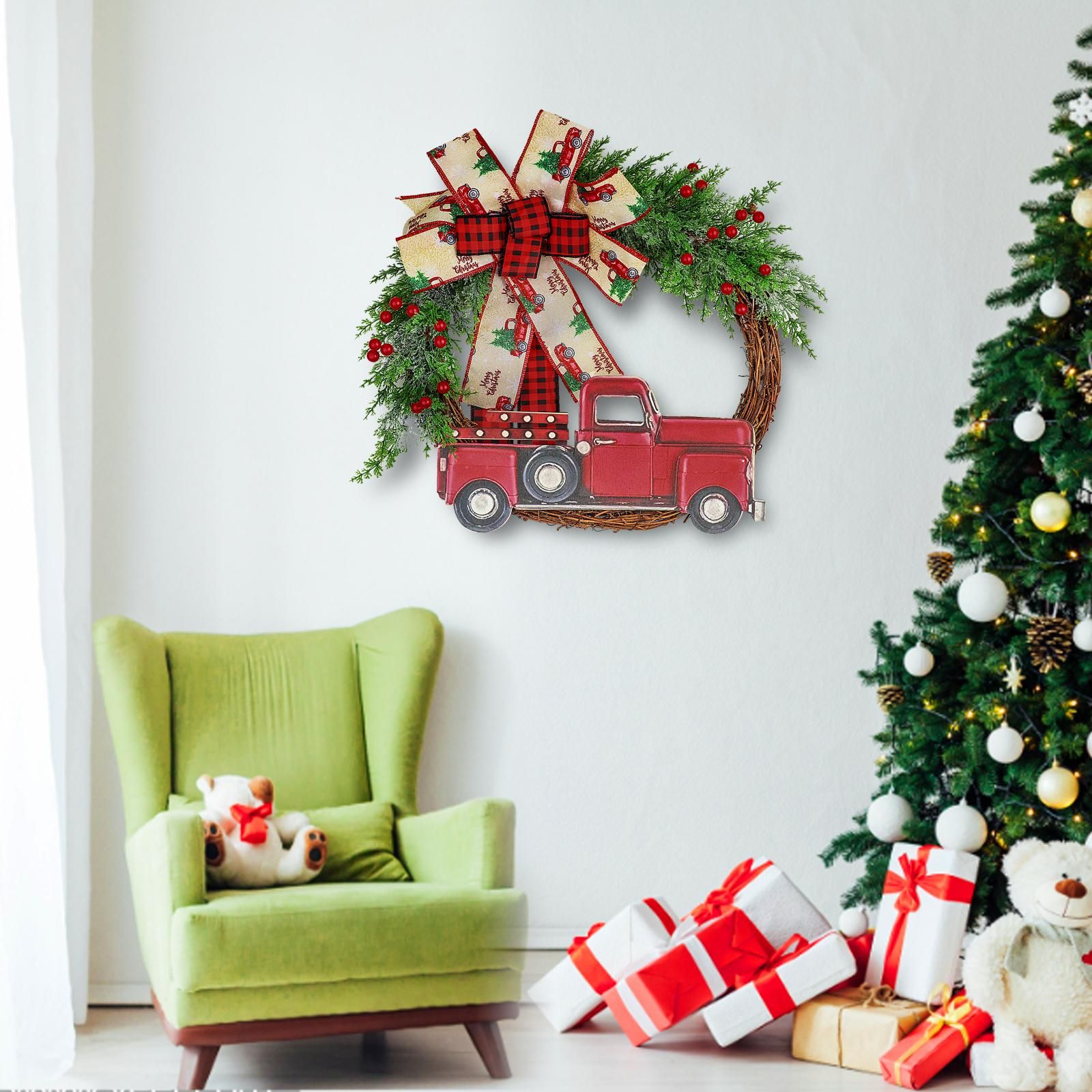 Red Truck Christmas Wreath Fall Wreath for Front Door Decorations for Farmhouse Autumns Harvest Halloween Thanksgiving - Image 7