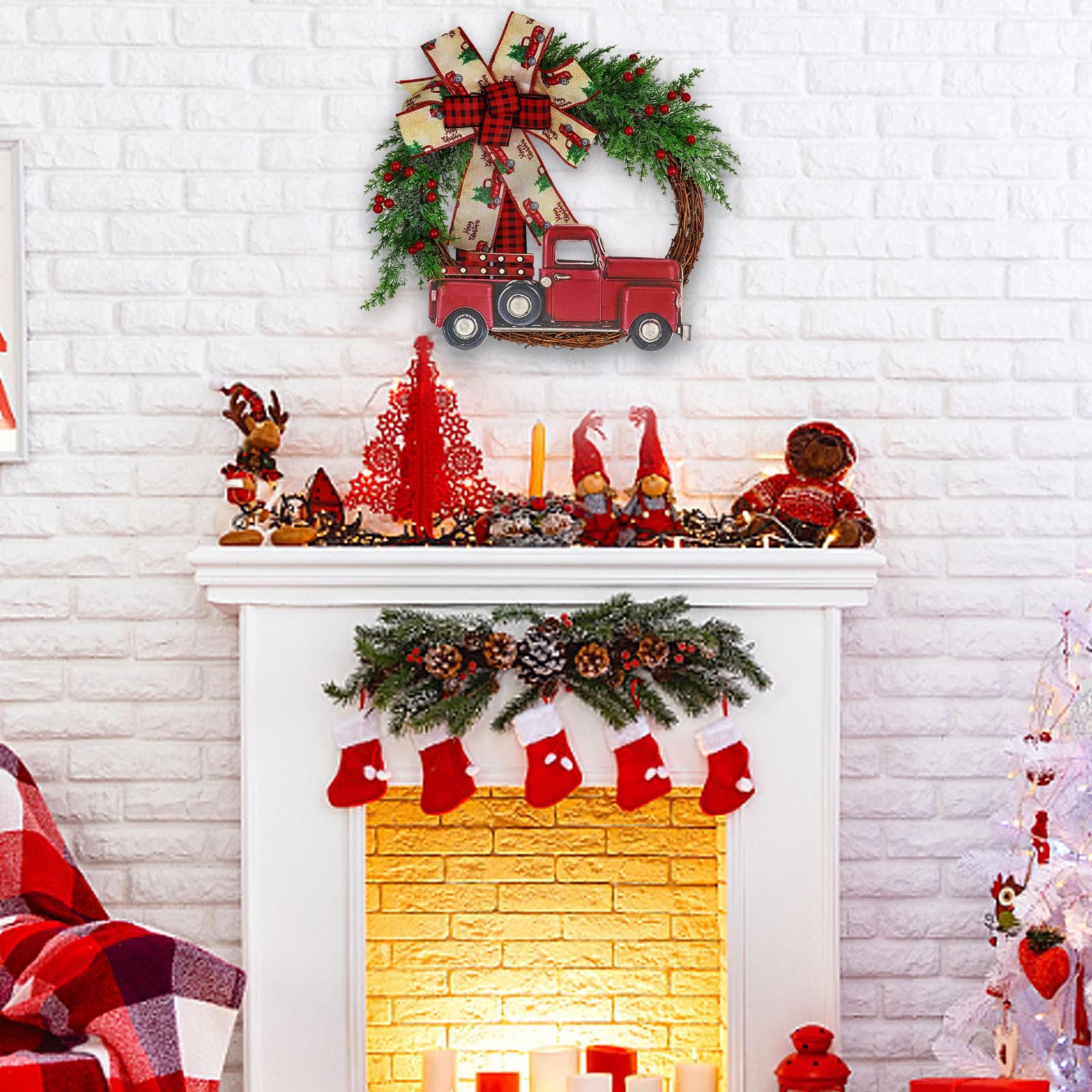 Red Truck Christmas Wreath Fall Wreath for Front Door Decorations for Farmhouse Autumns Harvest Halloween Thanksgiving - Image 8