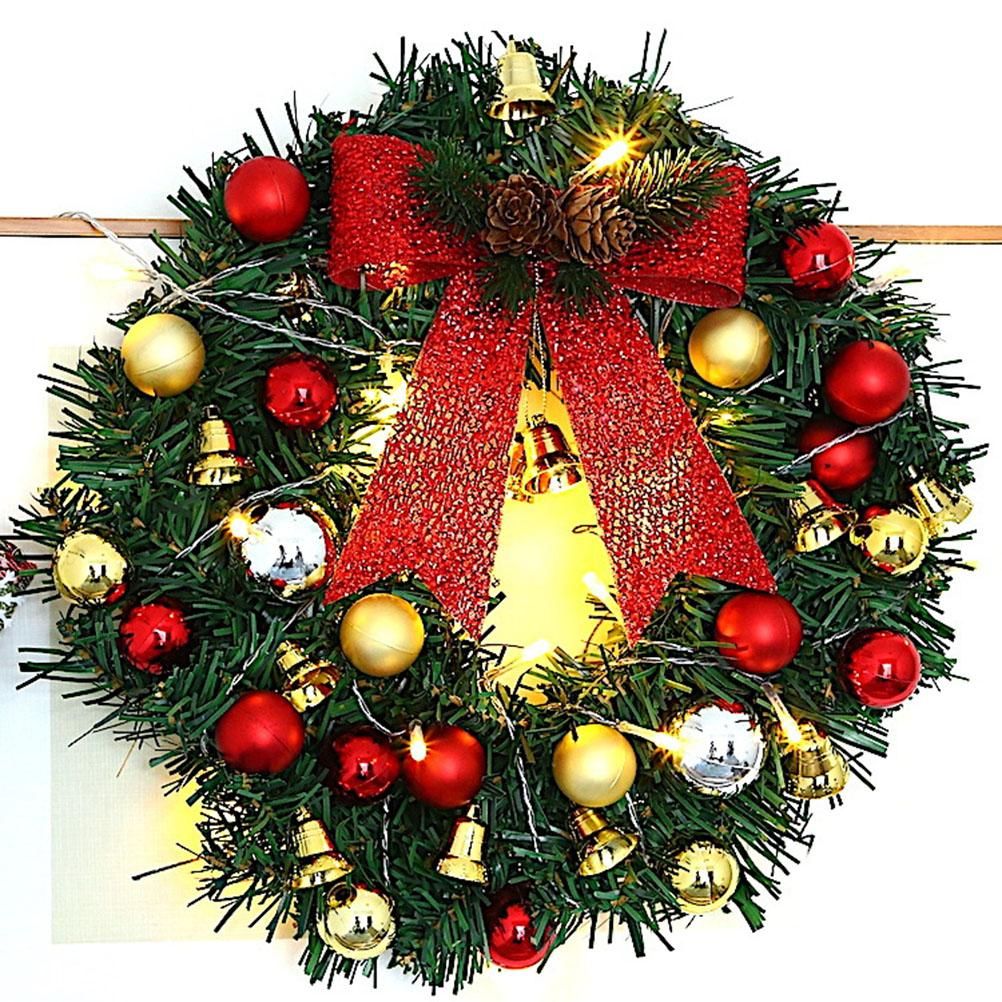 Xmas Wreath with 20 LED Lights and Bells Christmas Garland Light String Branch Lights for Living Room Fireplace and Windows - Image 1
