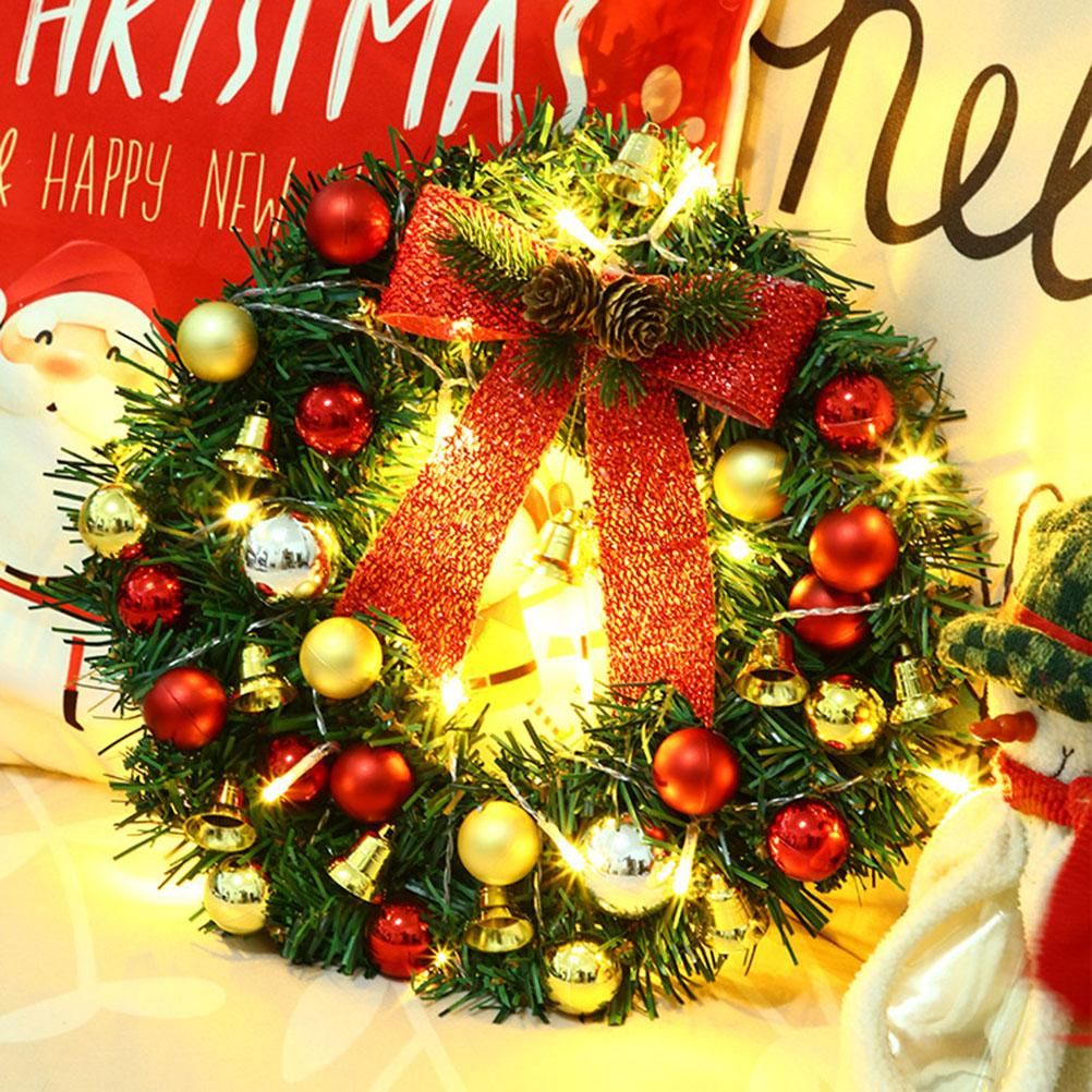Xmas Wreath with 20 LED Lights and Bells Christmas Garland Light String Branch Lights for Living Room Fireplace and Windows - Image 2